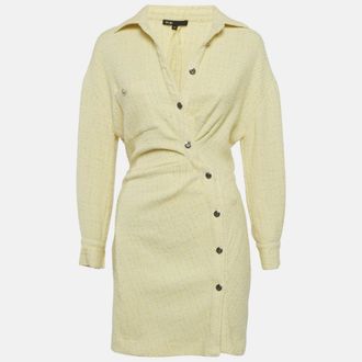 Maje Yellow Lurex Tweed Asymmetrical Mini Dress