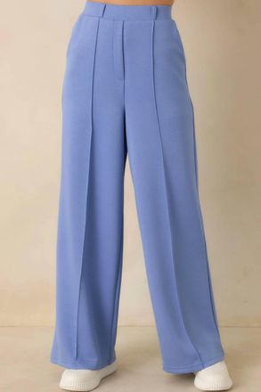 Entro Solid Knit Wide Leg Pants In Chambray