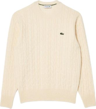 Lacoste Kabelgebreide wollen trui met ronde hals - Heren - Ronde hals truien - Beige - M - Wol - Truien & Vesten
