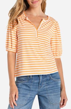 Liverpool L.A. Stripe Split Neck Top in Orange/White at Nordstrom, Size X-Small