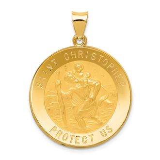 Diamond2Deal 14k Yellow Gold and Satin Hollow Saint Christopher Medal Round Pendant