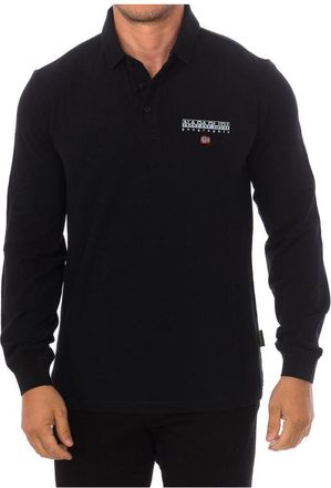 Napapijri Mens Polo Long Sleeve E-Ayas flap neck NP0A4GJX men - Black Cotton - Size Medium