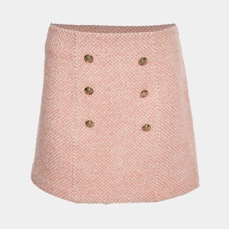 Maje Pink Tweed Button Detail Mini Skirt