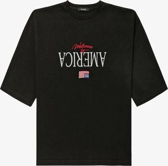 Willy Chavarria Mens T-Shirt With Front Embroidery Black Cotton T-Shirts And Polos
