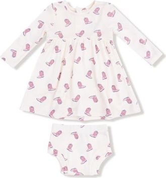 Angel Dear Cowgirl Boots Print Dress in Ivory/Pink at Nordstrom, Size 12-18M