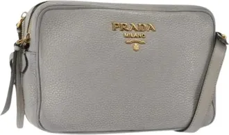 Prada Pre-owned Cross Body Bags, female, Gray, Size: ONE SIZE Pre-owned Leather Cross Body Bag