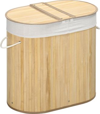 HOMCOM 100L Bamboo Laundry Basket w/ 2 Compartments Washing Baskets Natural | TJ Hughes