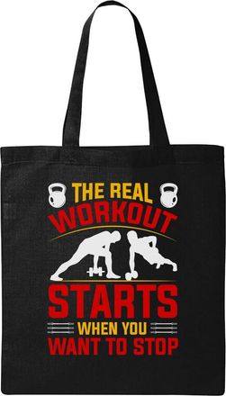 Generic The Real Workout Starts When You Want To Stop Red Orange logo Natural Ecological Cotton Tote Bag Black