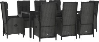 vidaXL Set De Comedor De Jard&iacute;n 9 Pzas Y Cojines Rat&aacute;n Sint&eacute;tico Negro Vidaxl