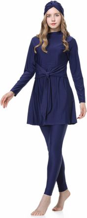 Generic Womens 3 Piece Swimwear Muslim - Modest Full Coverage Burkini Swimwear for Ladies Beachwear with Islamic Hijab Arabic Swimming Costume, Blue, M 2025 N