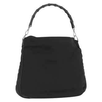 Gucci Vintage Bamboo Handle Nylon Black Nylon Handbag (Pre-Owned)
