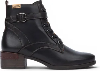 Pikolinos Pikolinos Womens Black Leather Lace-Up Mid-Heel Ankle Boots - Malaga