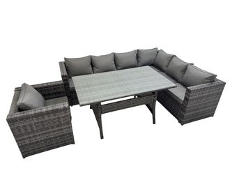 Fimous 7 Seater Patio Dining Corner Sofa Sets with Chair Dark Grey Mixed
