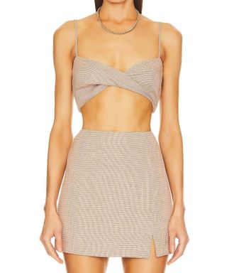 Matthew Bruch Twist Bandeau Crop Top In Rust Houndstooth