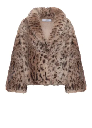 Bully Beige Animal Print Cropped Faux Fur Jacket