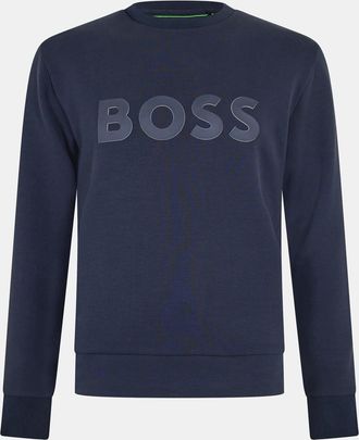 HUGO BOSS Mens Wordmark Crew Neck Ribbed Collar Long Sleeve Sweatshirt in Dark Blue - Size 2XL