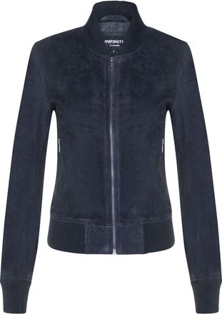 Infinity Leather Womens Classic MA-1 Suede Bomber Jacket-Newbury - Navy Lamb Leather - Size 14 UK