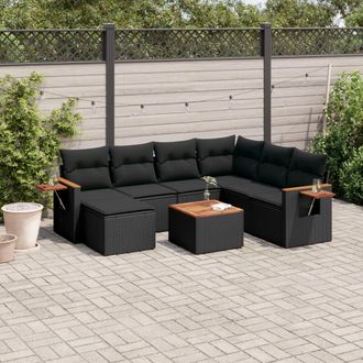 vidaXL Set De Sof&aacute;s De Jard&iacute;n 8 Piezas Y Cojines Rat&aacute;n Sint&eacute;tico Negro Vidaxl