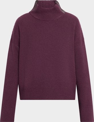 Brunello Cucinelli Monili-Trim Turtleneck Cashmere Rib Sweater