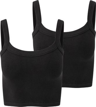 Florence By Mills Womens Softie Seamless Scoop Neck Tank Top, Black 2 Pack, S