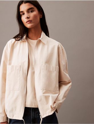 Calvin Klein Womens Tech Cotton Blend Full Zip Jacket - White - XS