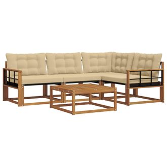 vidaXL Conjunto De Sof&aacute;s De Exterior Con Coj&iacute;n 5 Pcs Natural Y Beige Vidaxl