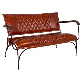 Wanderlust Deco Wanderlust Deco - Banco De Metal Y Piel Marr&oacute;n 127x71x76