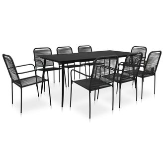 vidaXL Set De Comedor De Jard&iacute;n 9 Pzas Cuerda De Algod&oacute;n Y Acero Negro Vidaxl