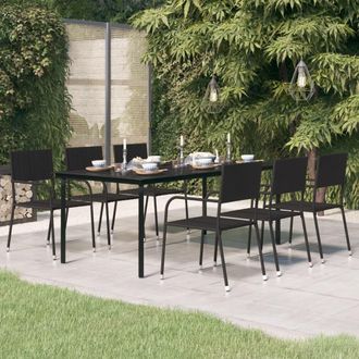 vidaXL Mesa De Comedor Para Jard&iacute;n Acero Y Vidrio Negro 200x100x74 Cm Vidaxl