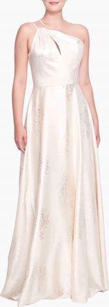 Marchesa Barletta One-Shoulder Maxi Gown In Champagne