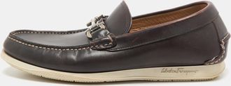 Ferragamo Brown Leather Gancini Slip On Loafers