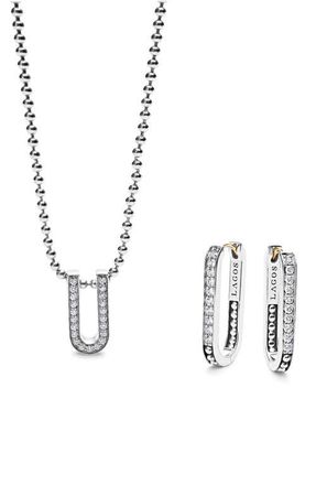 Lagos Caviar Spark Diamond Pendant Necklace & Earrings Set in Silver at Nordstrom