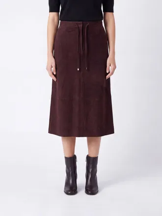 Max Mara S Max Mara Gonna midi svasata in pelle scamosciata con coulisse in vita