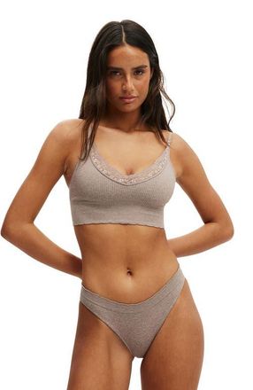 Cotton On Womens Seamless Longline Lace Trim Bralette in Mocha Marle Texture at Nordstrom, Size Large