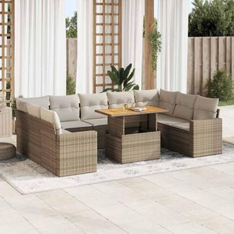 vidaXL Juego De Sof&aacute;s Jard&iacute;n Con Cojines Beige 10 Pzas Rat&aacute;n Sint&eacute;tico Vidaxl
