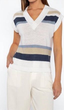 Kinross Cashmere Womens Stripe Sleeveless Vee Top In Indigo Multi