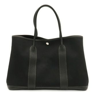 Herm&egrave;s Black Toile Officier Handbag Shoulder Bag Tote Bag (Pre-Owned)