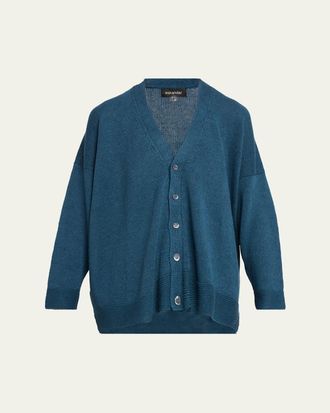 Eskandar Cotton Linen V-Neck Cardigan - Mid Length