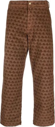ERL Corduroy Broek met Grafische Print - Heren - Straight fit broeken - Bruin - M - Katoen - Broeken