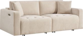 Vente-Unique Sof&aacute; de 3 plazas con asiento deslizante el&eacute;ctrico en tela beige DIMARIAS