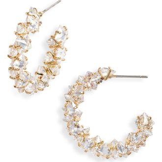 Nordstrom Staggered Cubic Zirconia Pyramid Hoop Earrings in Clear- Gold at Nordstrom