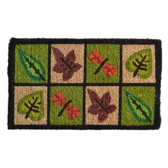 Imports Decor Dragonfly & Leaf Coir Doormat, Handwoven Coconut Fiber Door Mat for Indoor Outdoor Entrance