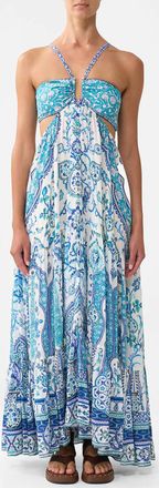 Camilla Gathered Cut Out Dress In Isnik Lullaby
