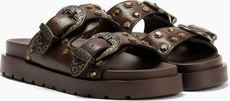 Buffalo Womens Buffalo Raya Ari West Leather Womens Brown Sandals - Size: 6.5