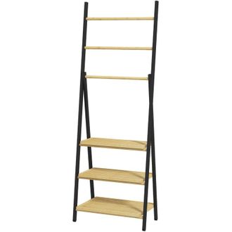 OEM Toallero Plegable Crezuo Con 3 Barras Para Colgar Y 3 Estantes De Bamb&uacute; Para Ba&ntilde;o, Estructura De Metal Negro.-crezuo