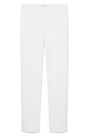 Lacoste Flat Front Cotton Stretch Twill Chinos in Flour at Nordstrom, Size 32 X 32