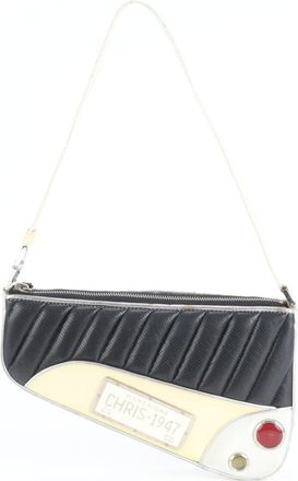 Dior Black White Leather Handbag Shoulder Bag Tote Bag (Pre-Owned)