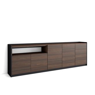 Skraut Home Skraut Home - Aparadores Para Sal&oacute;n, 260x37x80cm, 5 Puertas, Armario, Zapatero, Roble Oscuro Y Negro
