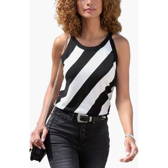 Lascana Striped Knit Tank Top in White & Black at Nordstrom, Size 18