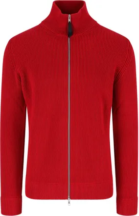 Maison Margiela Ribbed Knit Zip Cardigan with High Collar and Four-Stitch Detail